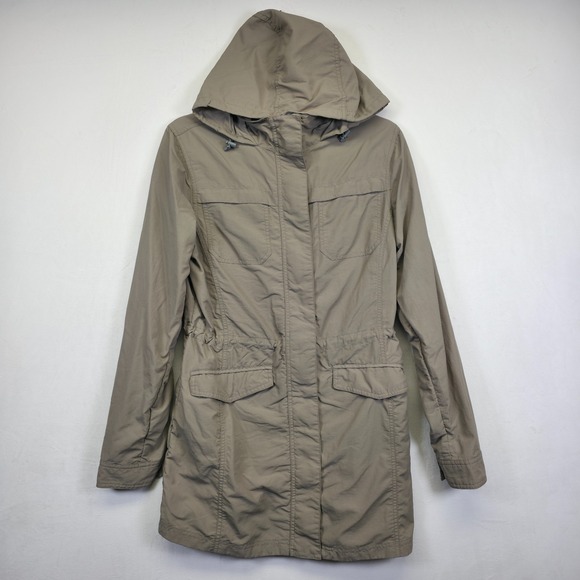 Eddie Bauer Jacket Womens M Beige Waterproof Lightweight Longline Parka Raincoat - Picture 1 of 15